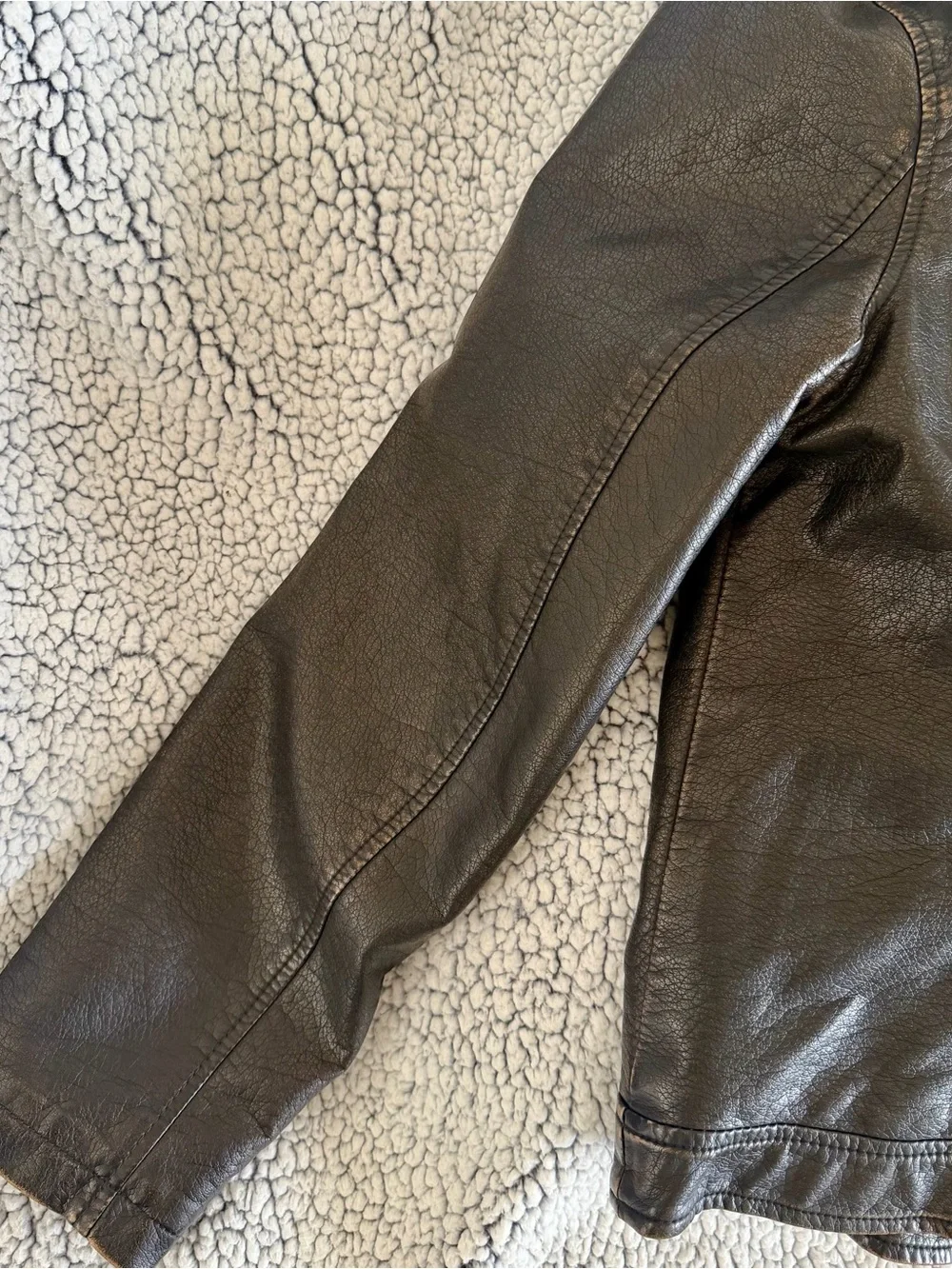 dressbarn Dark Brown Leather Jacket with Faux Fur Shawl Collar - Picture 6 of 11